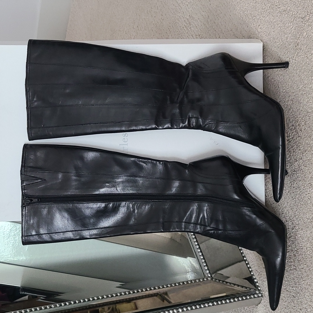 Charles David Black Leather Heel Boots